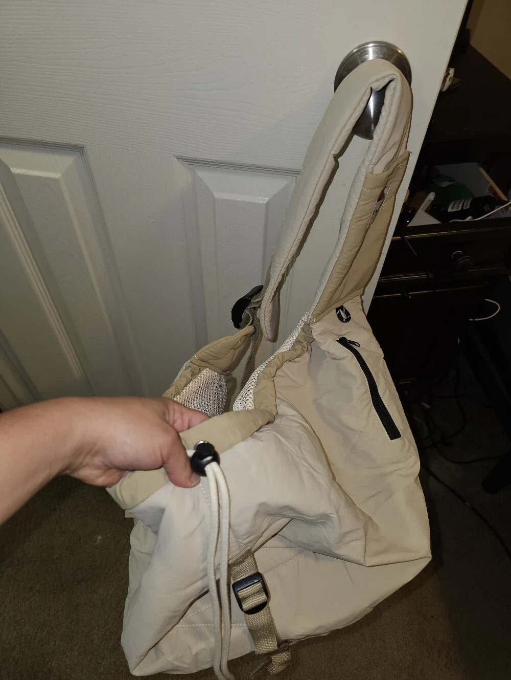 Hands-Free Beige Dog Sling Carrier by